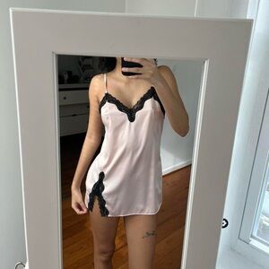 Victoria's Secret Pink Satin Chemise with Black Lace